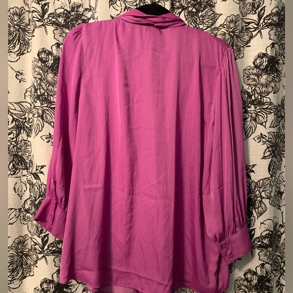 Women’s purple tie neck blouse satin button up business work blouse - Picture 2 of 6